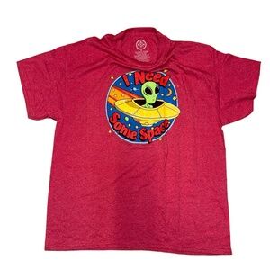 I Need Some Space Alien UFO Graphic Tee – Red Short Sleeve T-Shirt (Men’s)